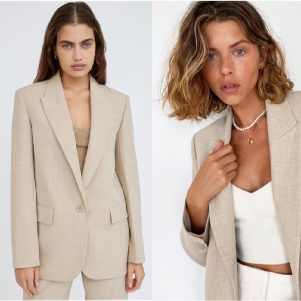 ARITZIA WILFRED Flores Blazer Suit Jacket Oat Beige Single Breasted Lapel XS